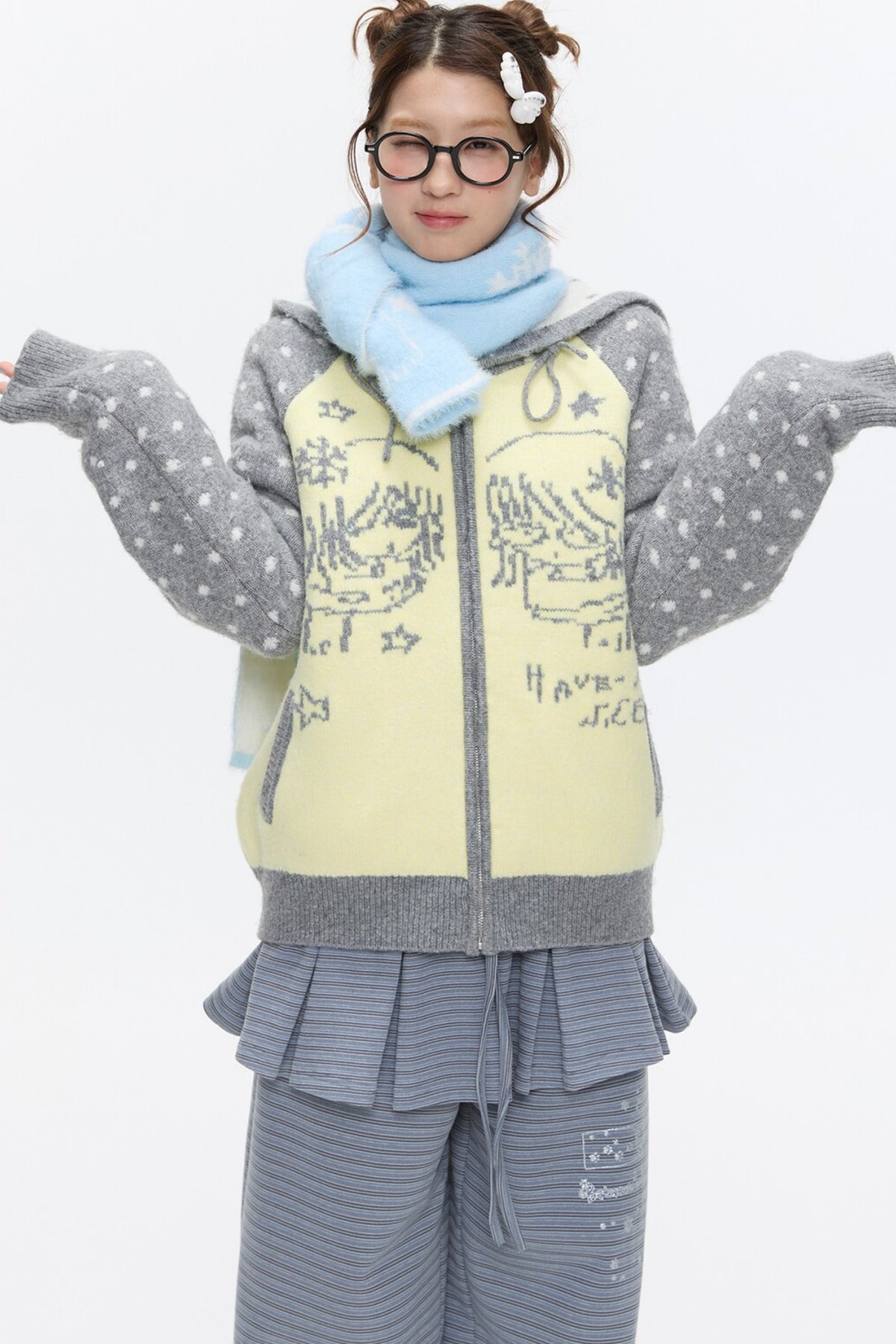 Polka Dot Raglan Zip Sweater