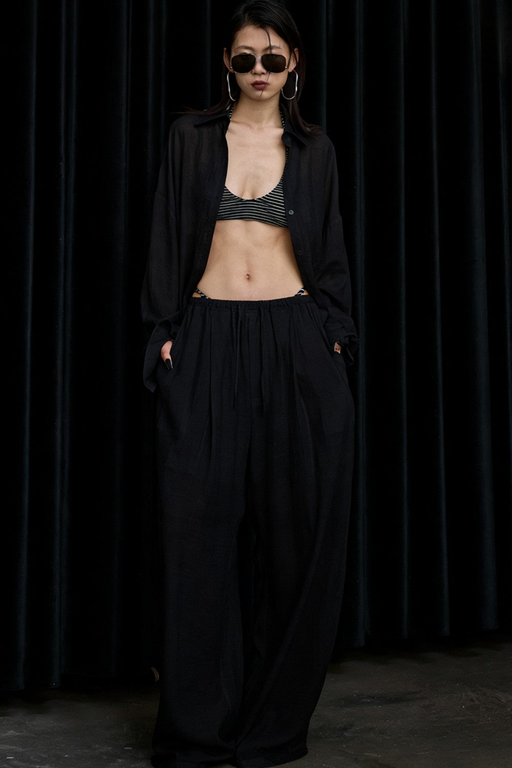 Black Textured Resort Shirt Pants Set-Up