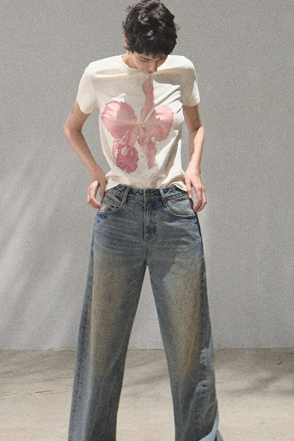 Vintage Hand-Painted Wide Leg Jeans Set