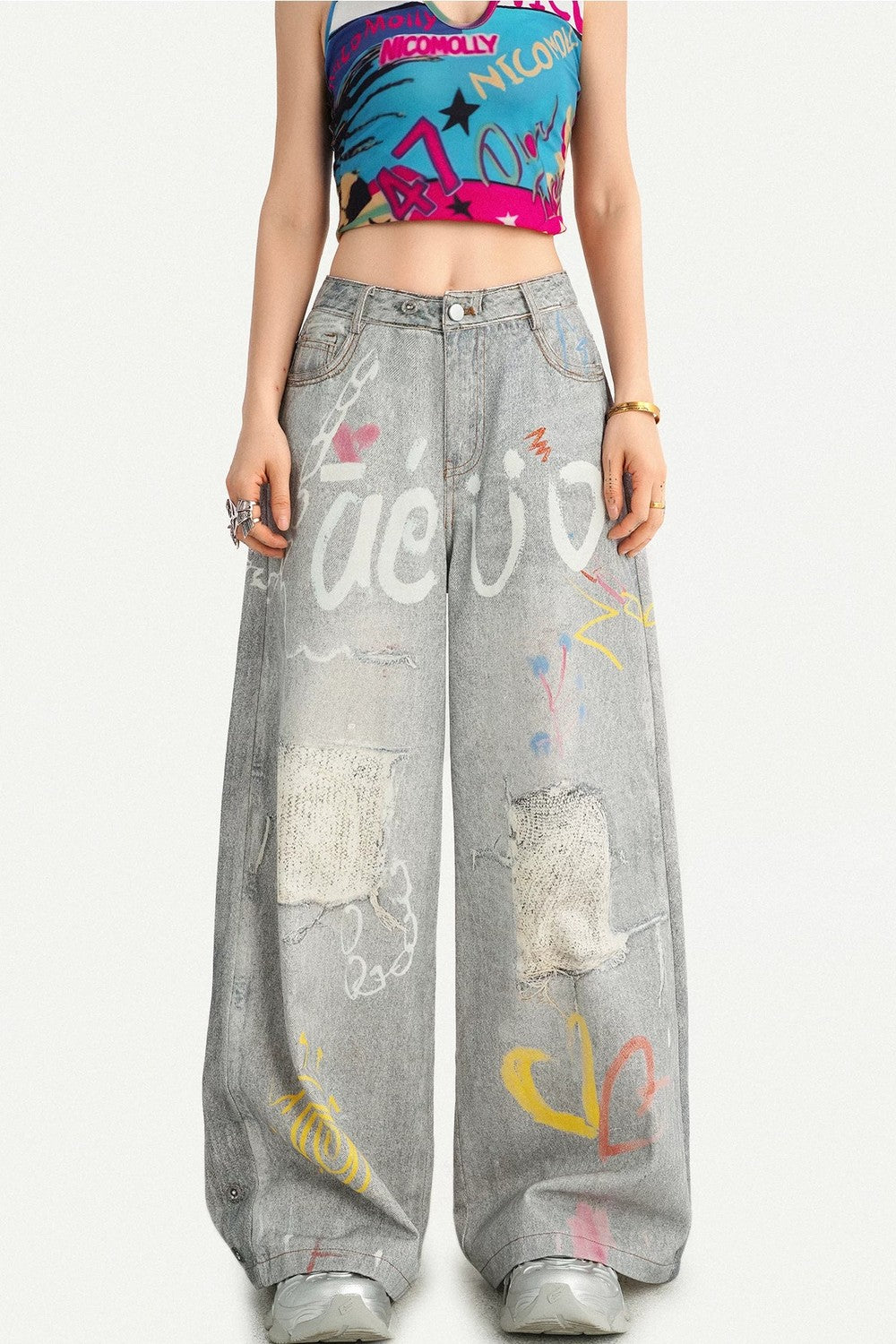 Heart Graffiti Ripped Jeans