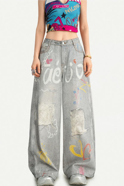 Heart Graffiti Ripped Jeans