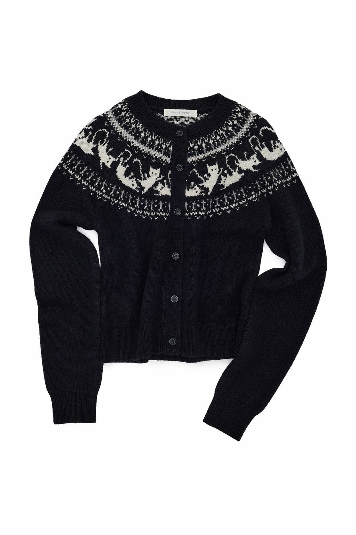Cardigan jacquard con motivo a isole Fair Isle e gatti