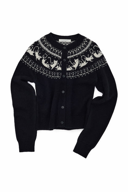 Cardigan jacquard con motivo a isole Fair Isle e gatti