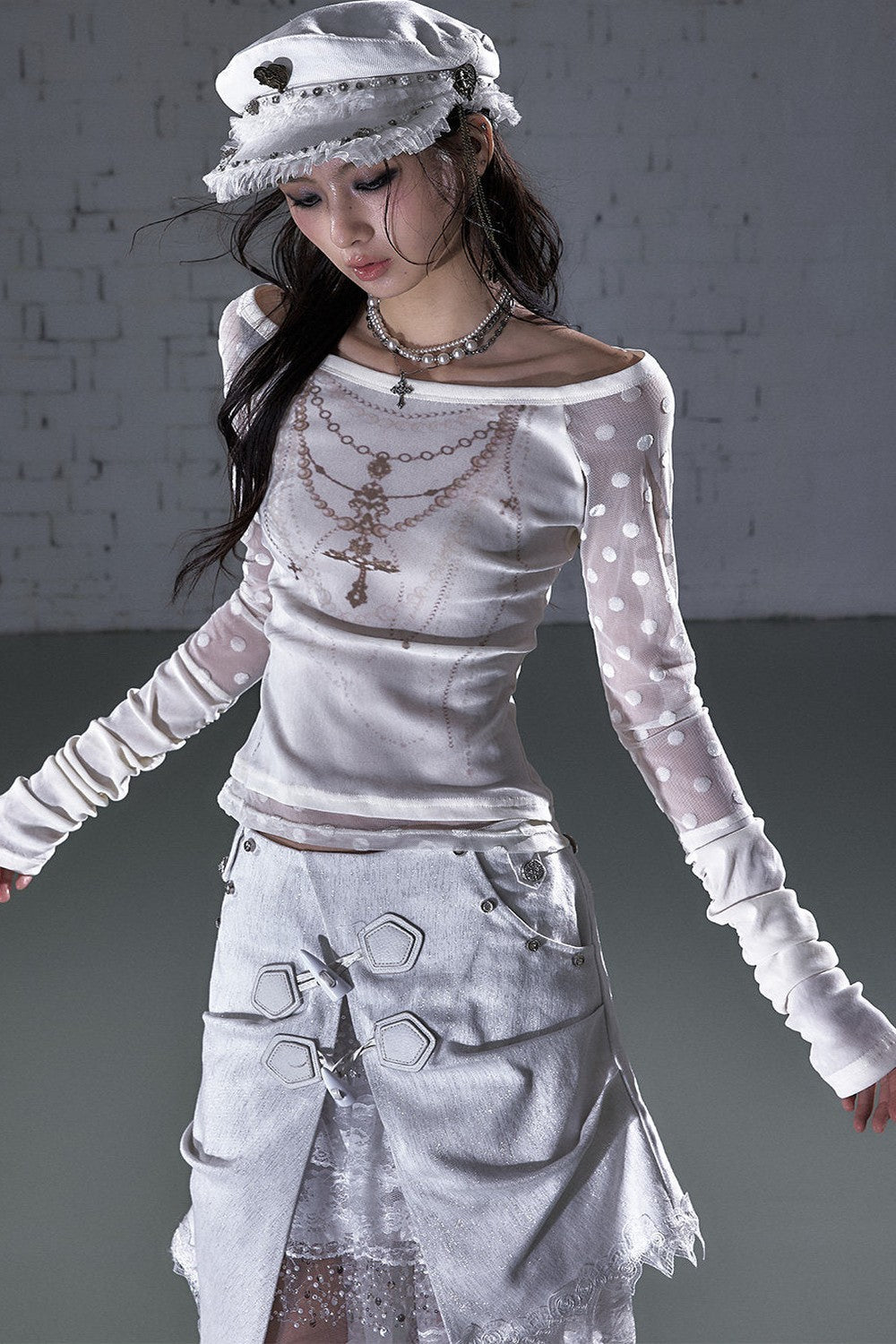 Baroque Flocked Wing Embroidered Blouse
