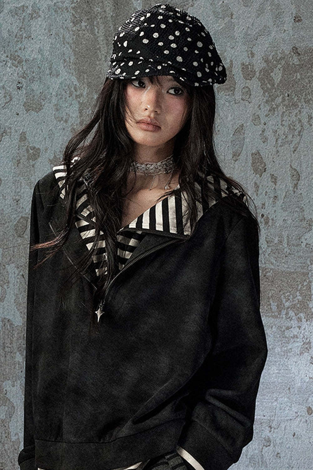 Felpa con cappuccio leggera tie-dye con mezza zip