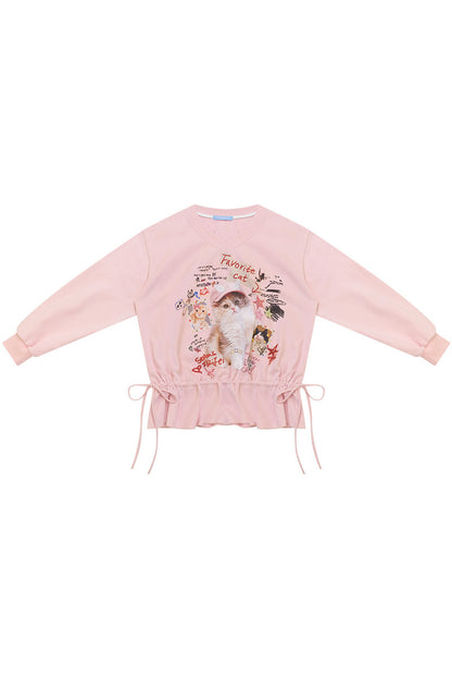 Pink Cat Print Sweatshirt