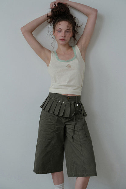 Pantaloni cropped a vita alta con orlo plissettato staccabile