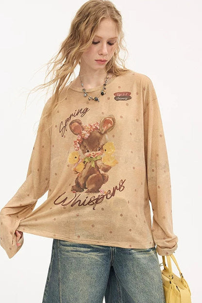 Retro Bunny Polka Dot Long Sleeve Tee
