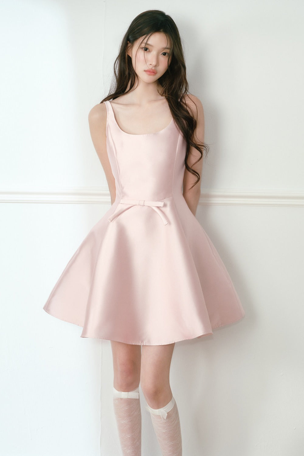 Glossy Satin U-Neck A-Line Dress