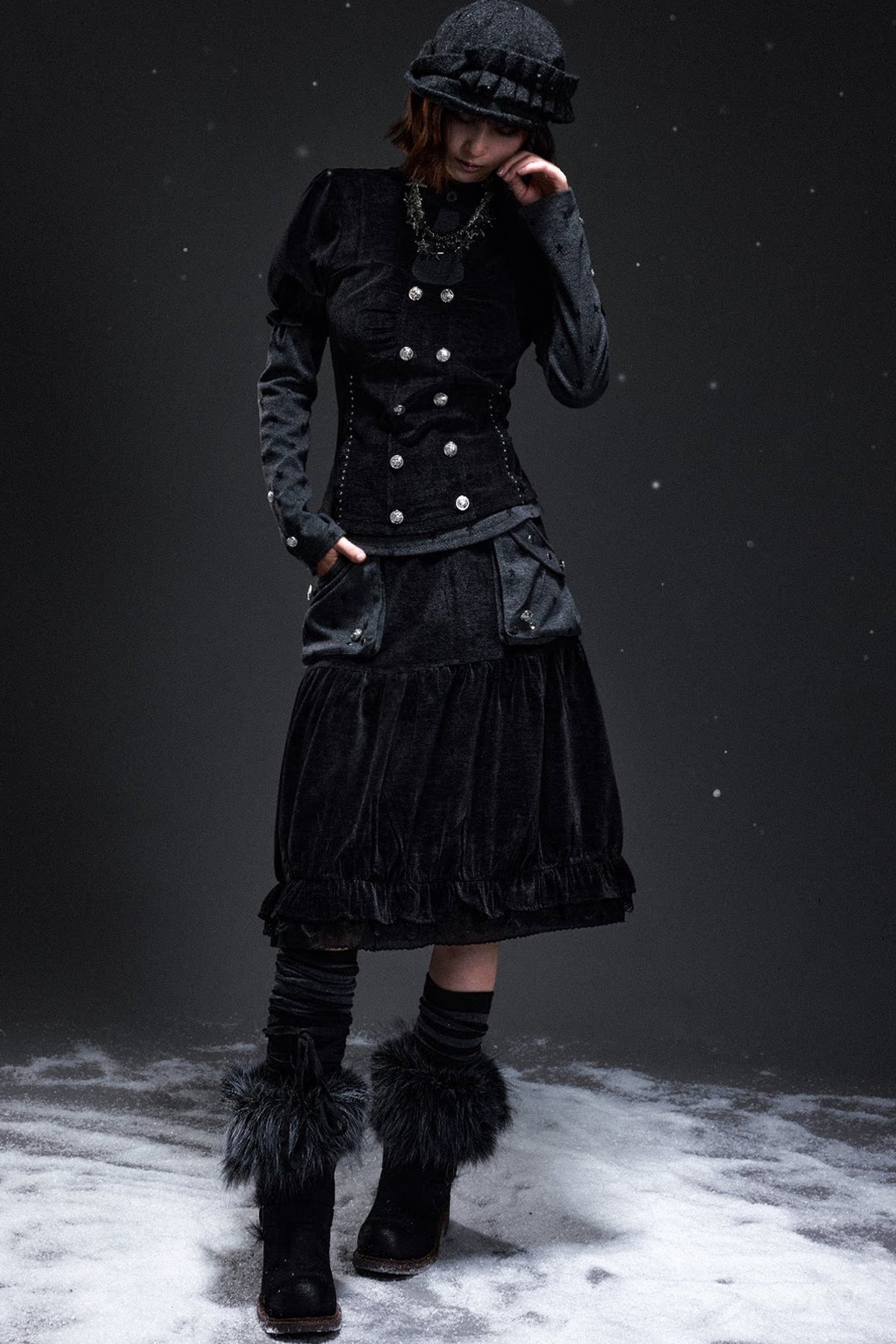 Light Corduroy Palace-Style A-Line Skirt