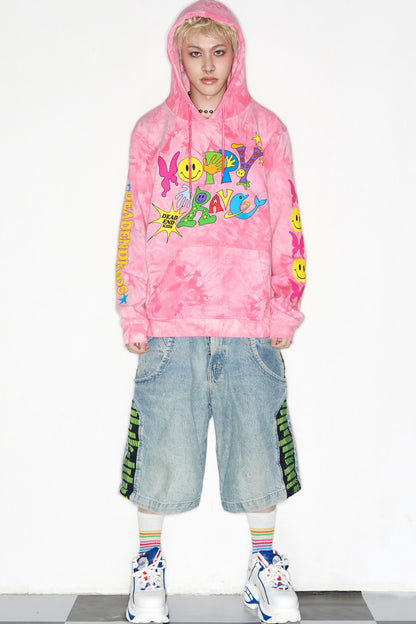 Pink Tie-Dye Smiley Face Hooded Sweatshirt