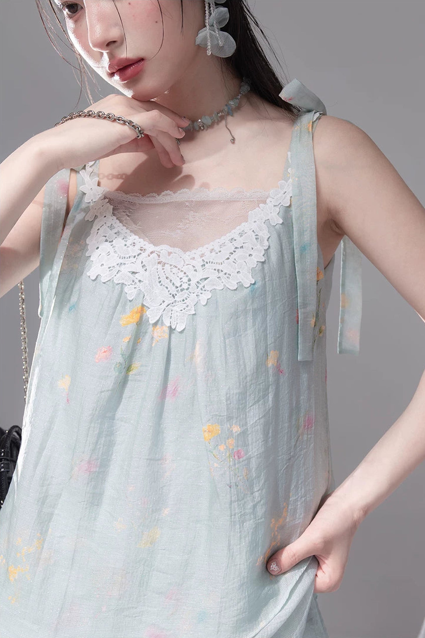 Sheer Lace Layered Lyocell Dress