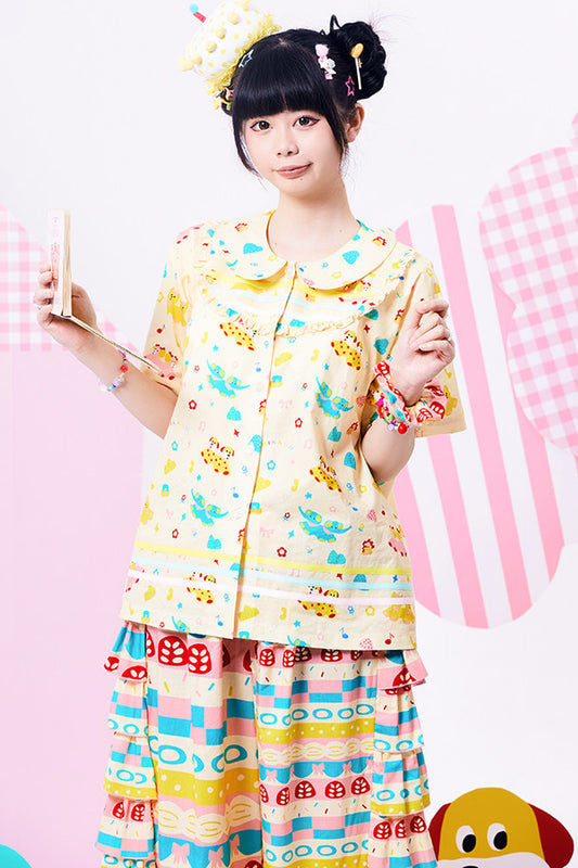 Original Three-Color Ribbon Print Blouse