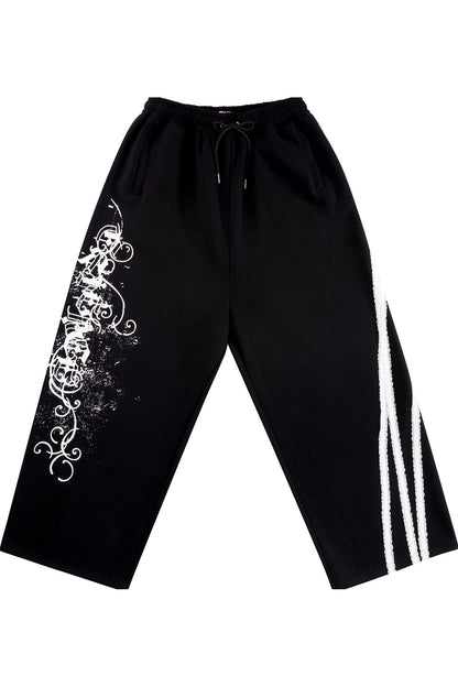 Splatter Print Lace Trim Sweatpants