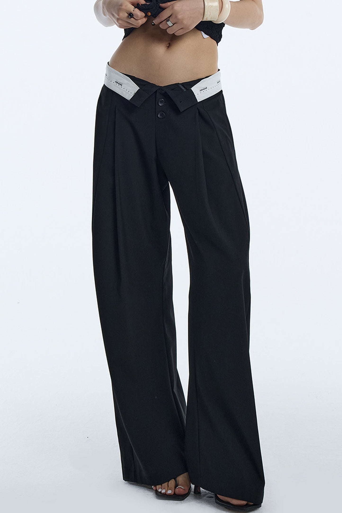 Black Pleated Wide-Leg Trousers
