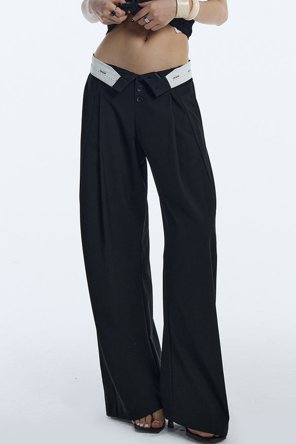 Black Pleated Wide-Leg Trousers