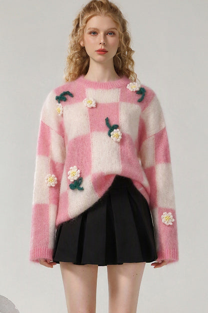 Color-Block Floral Knit Top