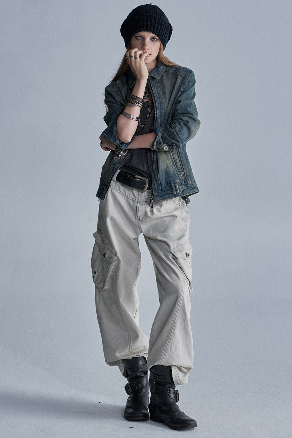 Tencel Cotton Color-Blocked Cargo Pants