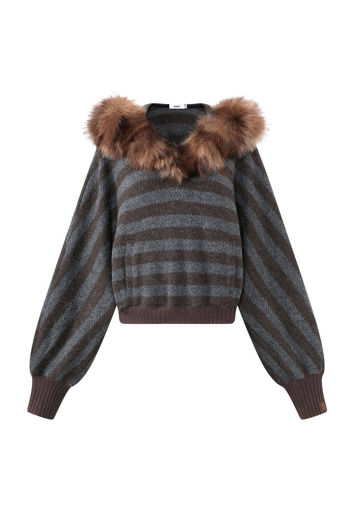 Pull en maille rayé à col en fausse fourrure