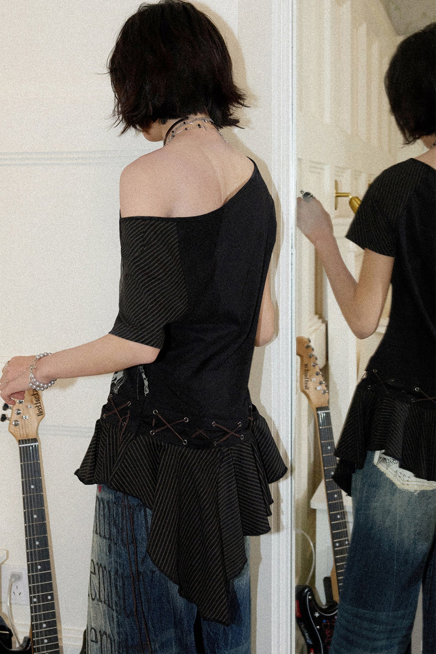 Irregular Shoulder Ruffled Top