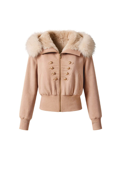 Large Fur Collar Hooded Fleece Jacket