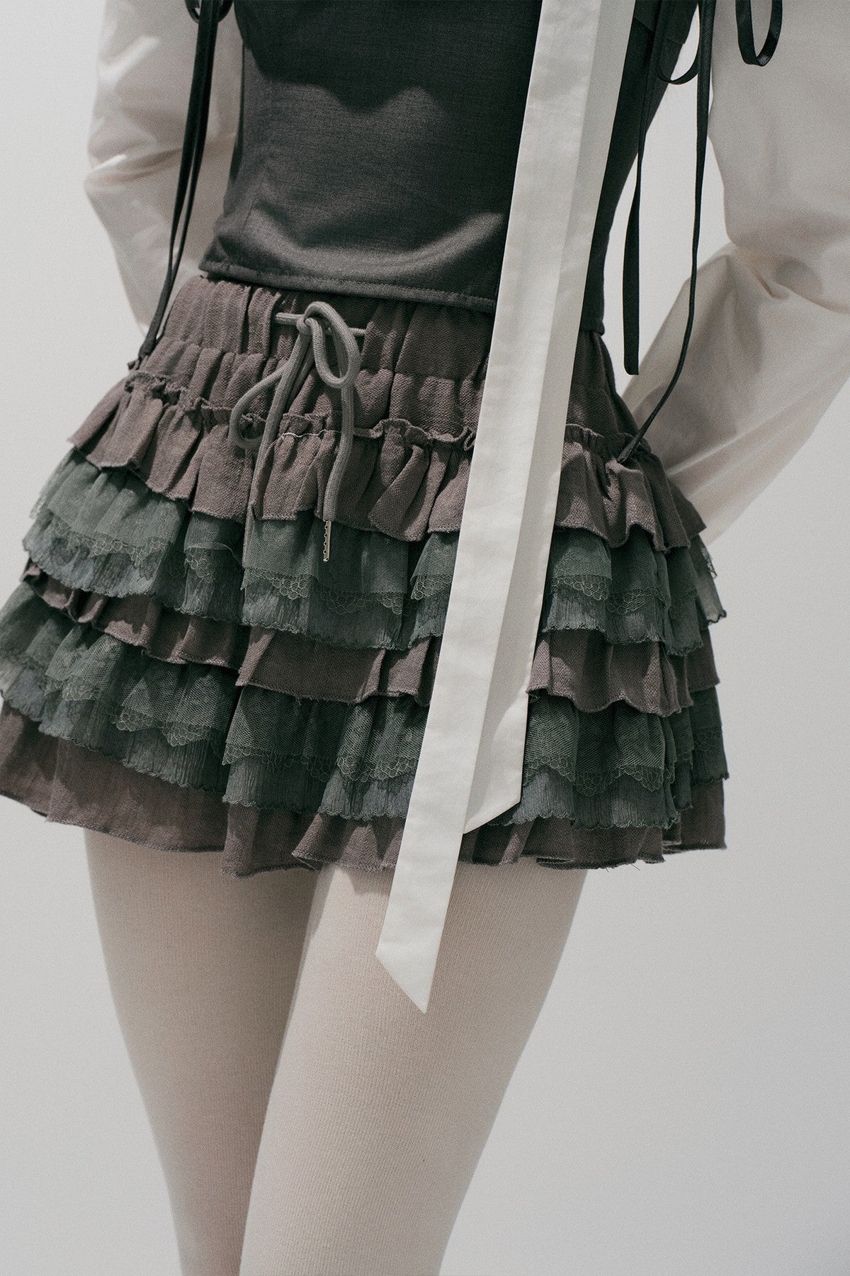 Layered Lace Tulle Drawstring Skirt