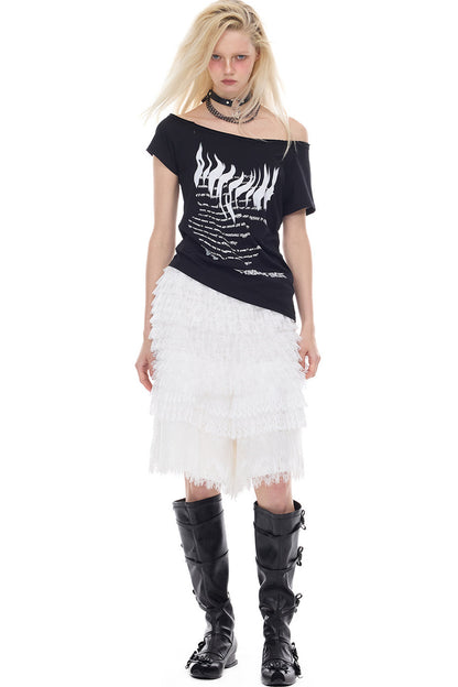 Asymmetrisches Oberteil mit Punk-Druck