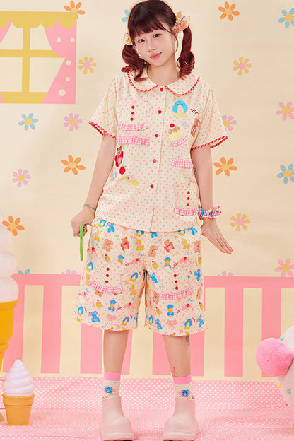 Animal Embroidery Lace Doll Collar Blouse