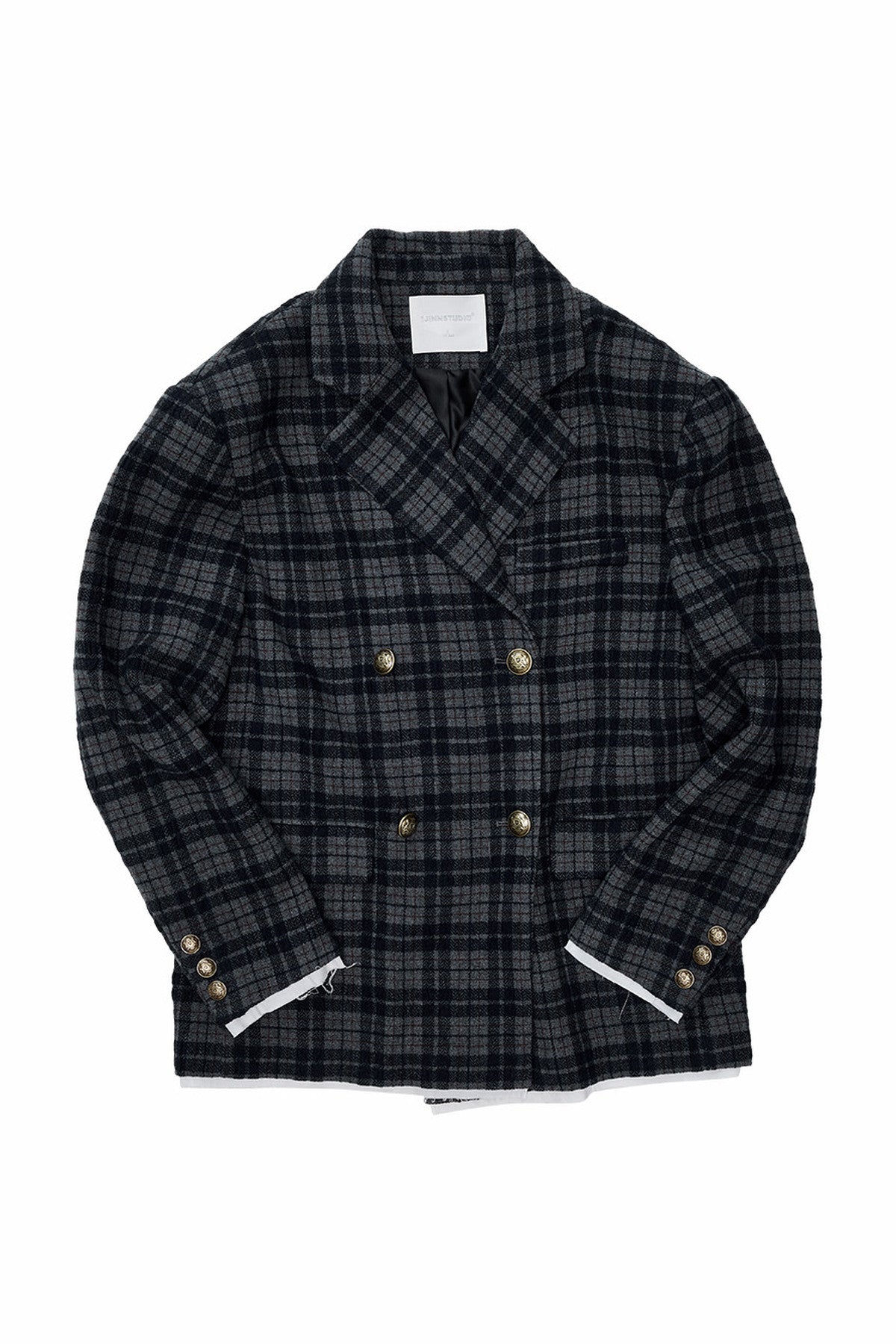 Plaid Wool Double Breasted Coat