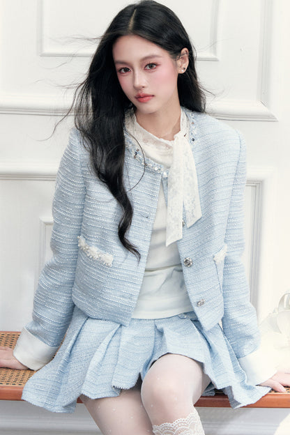 Beaded Tweed Jacket and Pleated Skirt Set