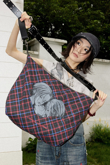 Retro Checkered Leather Canvas Bag