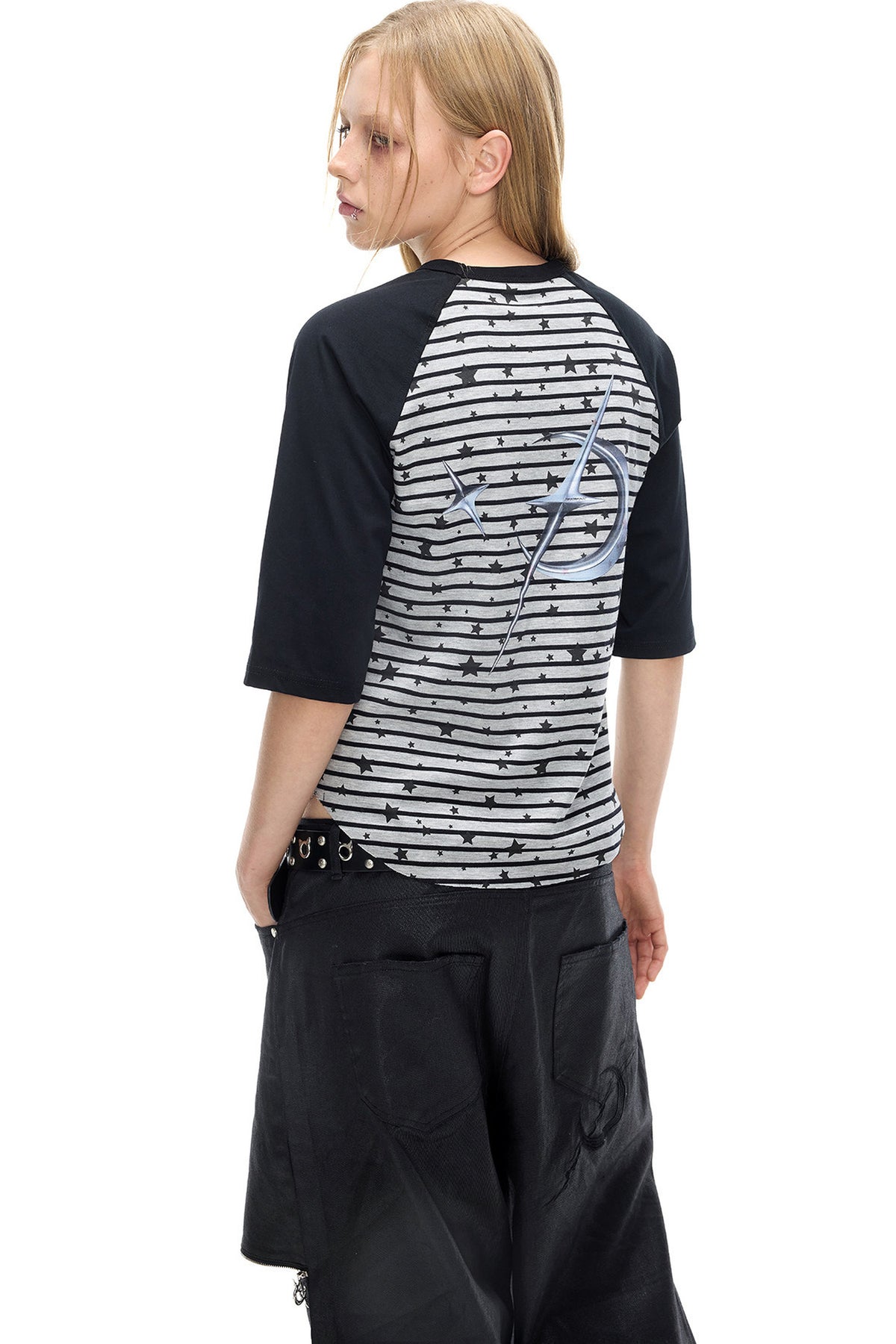 Electric Moon Rivet Striped Raglan T-shirt