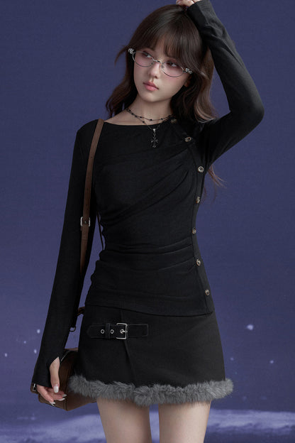 Vertical Wave Button Slim-Fit T-Shirt