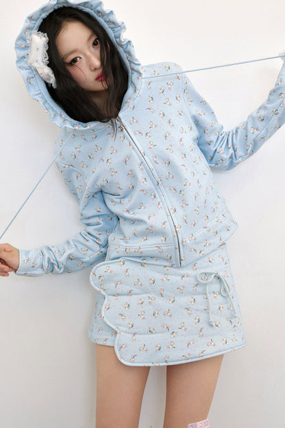 Bunny Print Hooded Sweatshirt Jacket