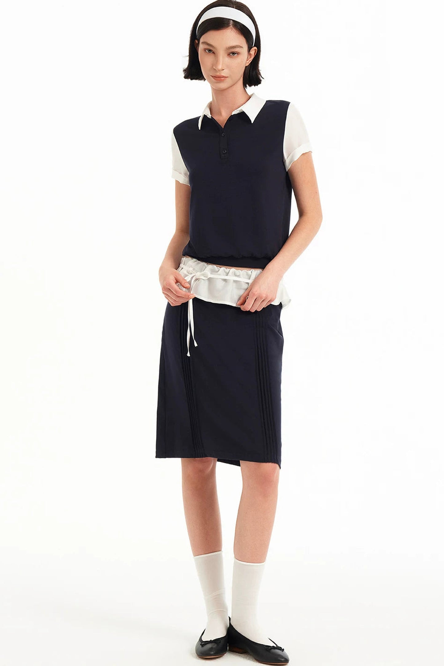 Contrast Patchwork Polo Top Set-Up