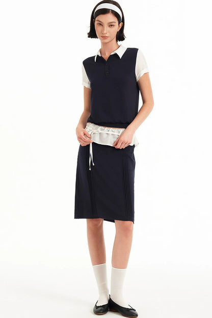 Contrast Patchwork Polo Top Set-Up