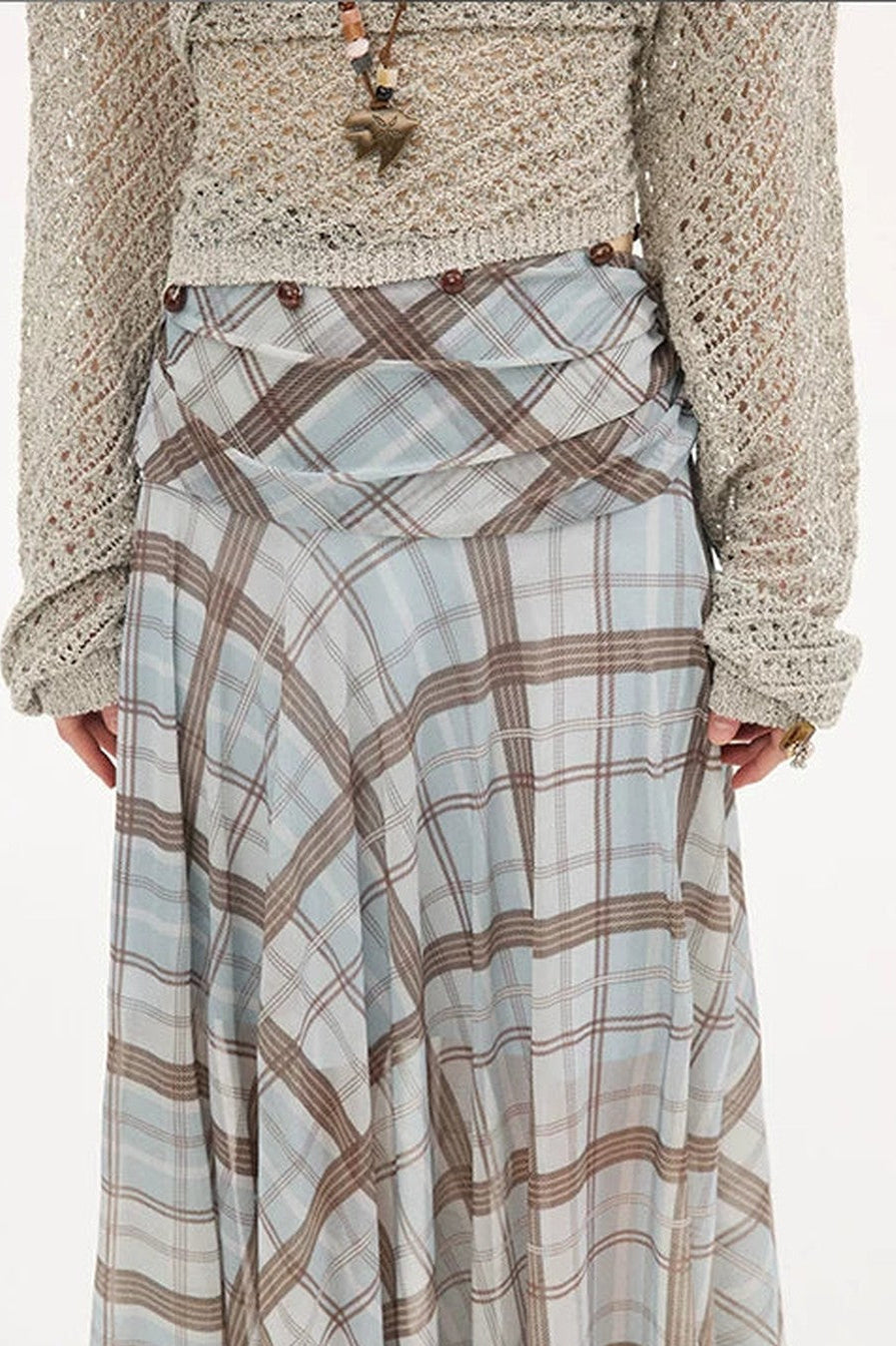 Plaid Pleated Mesh Skirt