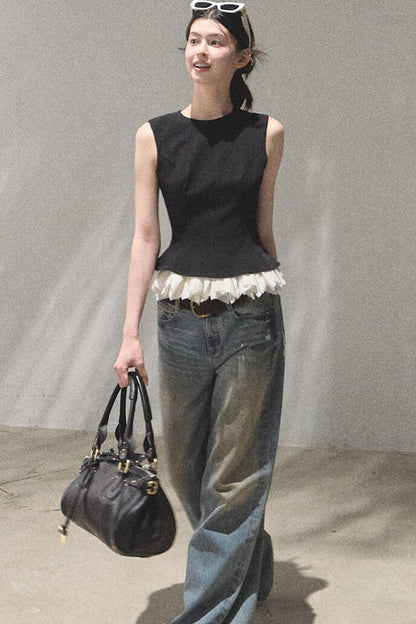 Vintage Hand-Painted Wide Leg Jeans Set