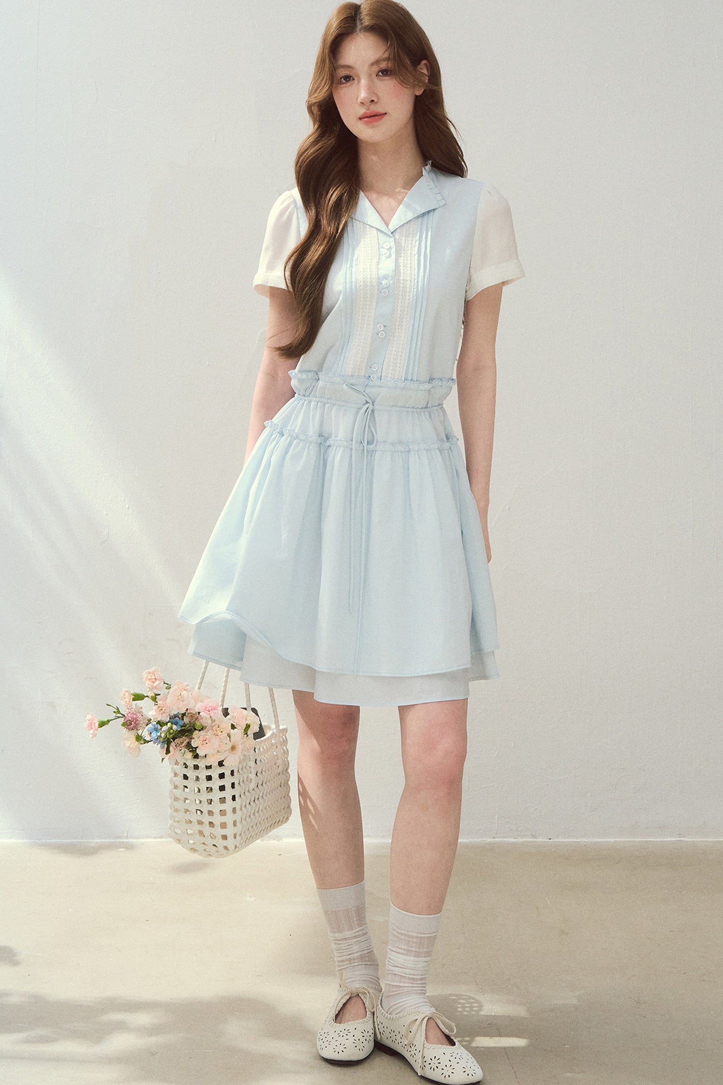 Sea Salt Blue Lyocell Layered Shirt Dress