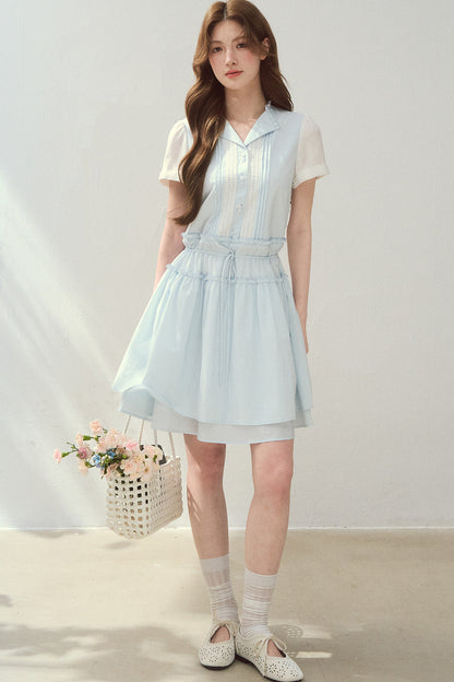 Sea Salt Blue Lyocell Layered Shirt Dress