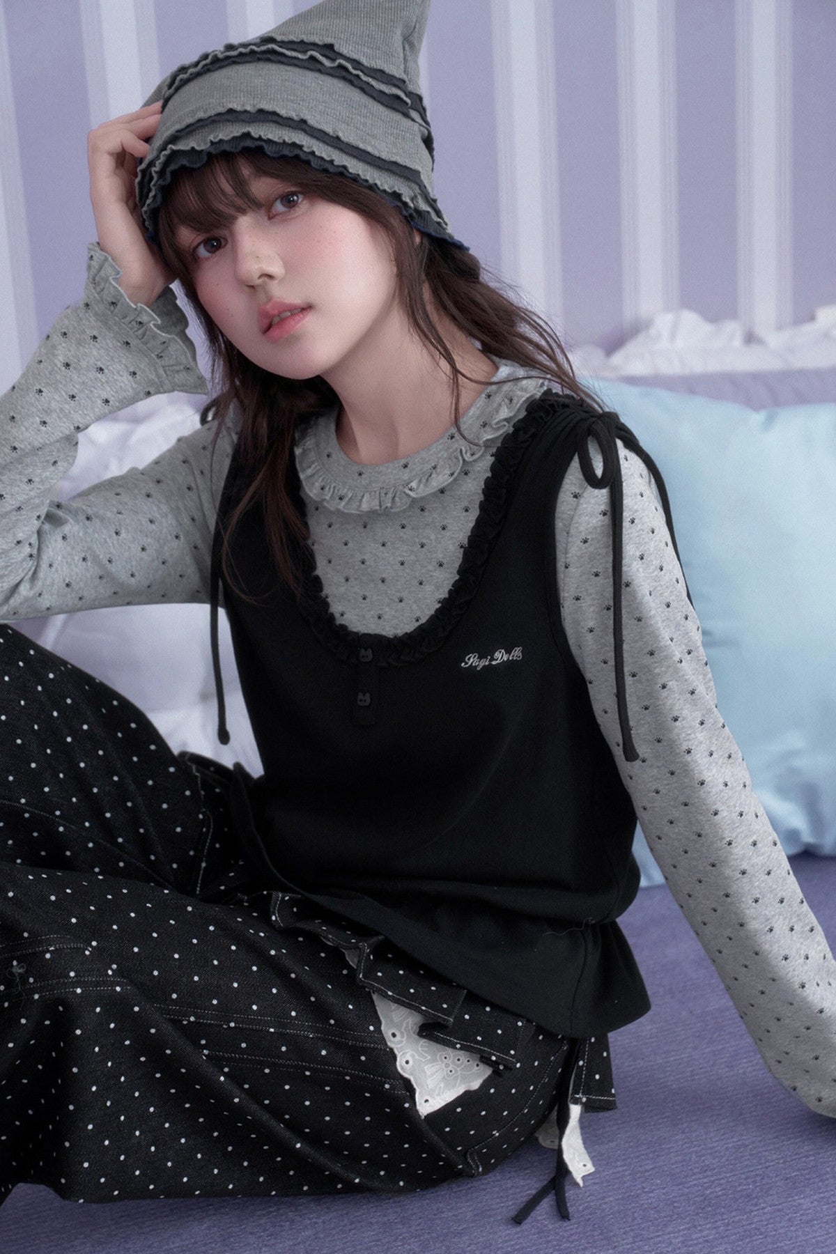 Y2K Gray Black Layered Vest Top Set-Up