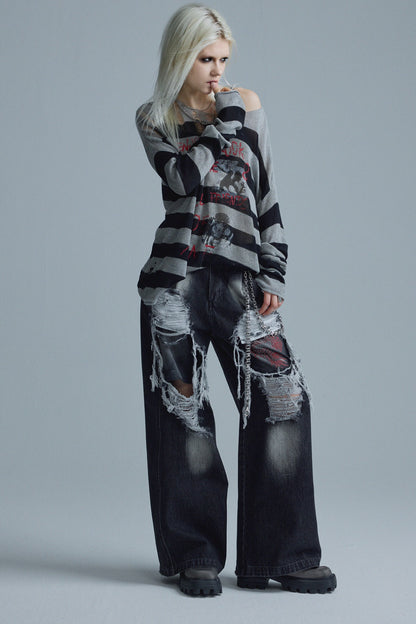 Top in maglia a righe punk a maniche lunghe
