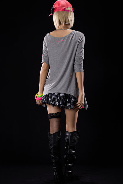 Low-Waist Skull Chiffon Miniskirt