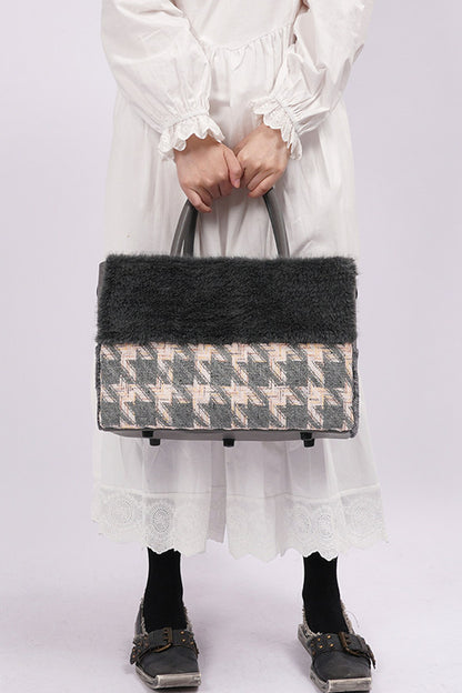 Furry Color-Block Tote Bag