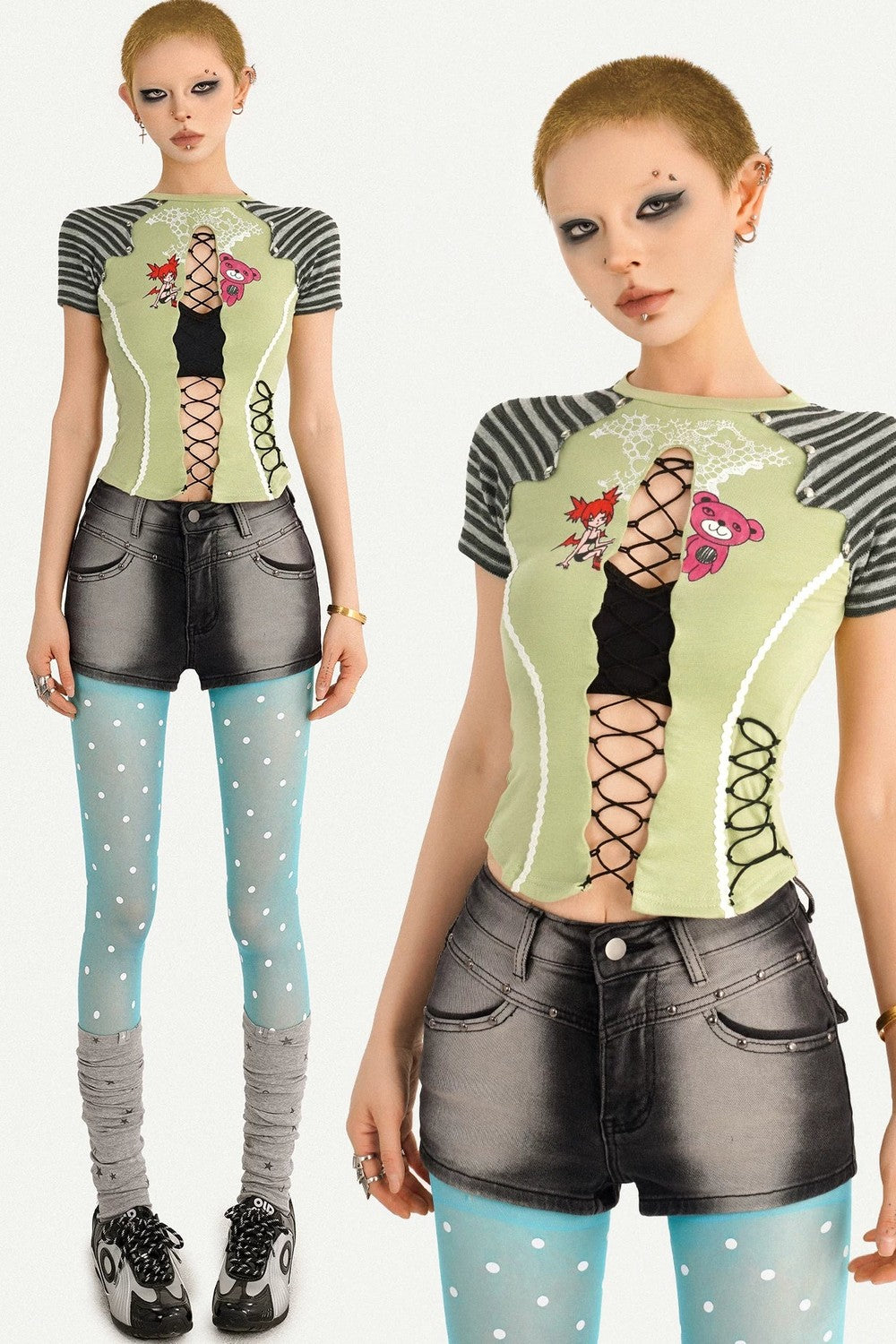 Retro Striped Tie Crop Top