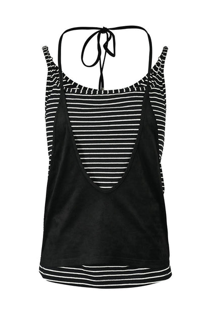 Striped Patchwork Halter Tank Top