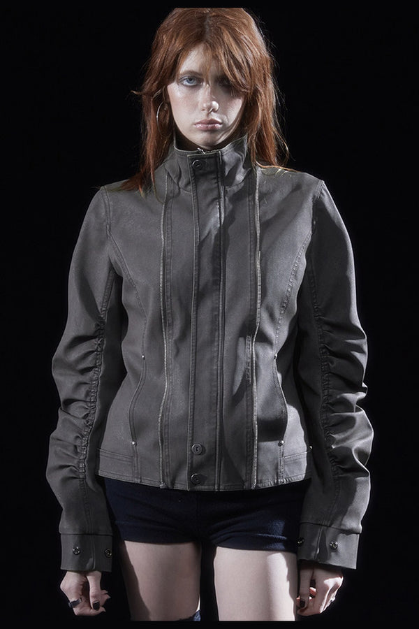 Punk Biker Distressed Wash Jacket