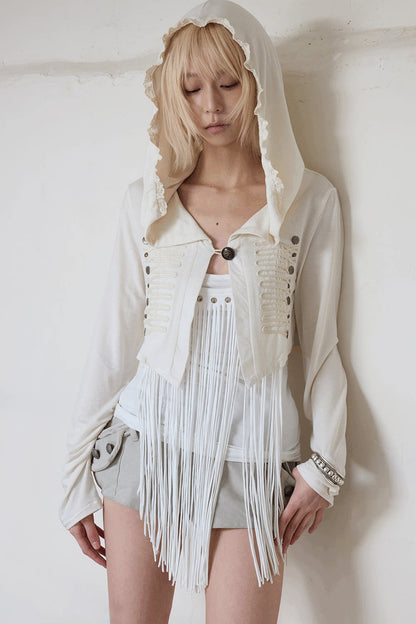 Beaded Wool Hooded Knit Cardigan