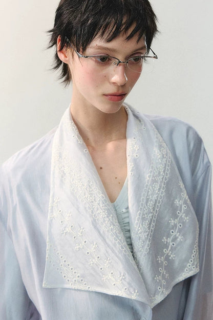 Folded Embroidery Plant Texture Shirt Set