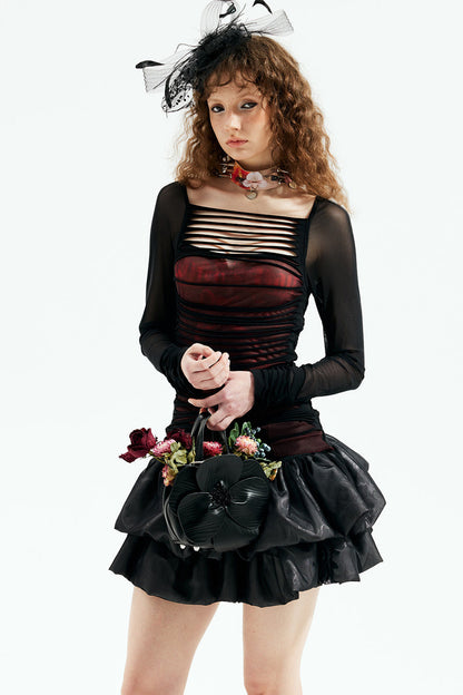 Y2K Long-Sleeve Mesh Cut-Out Top